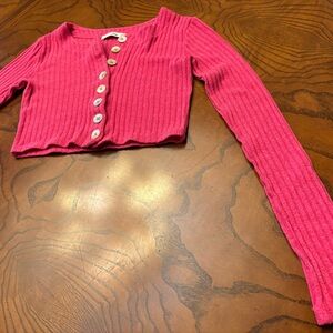 Wilfred Free Aritzia XS Cropped Long Sleeve Pink Ribbed Sweater Top
